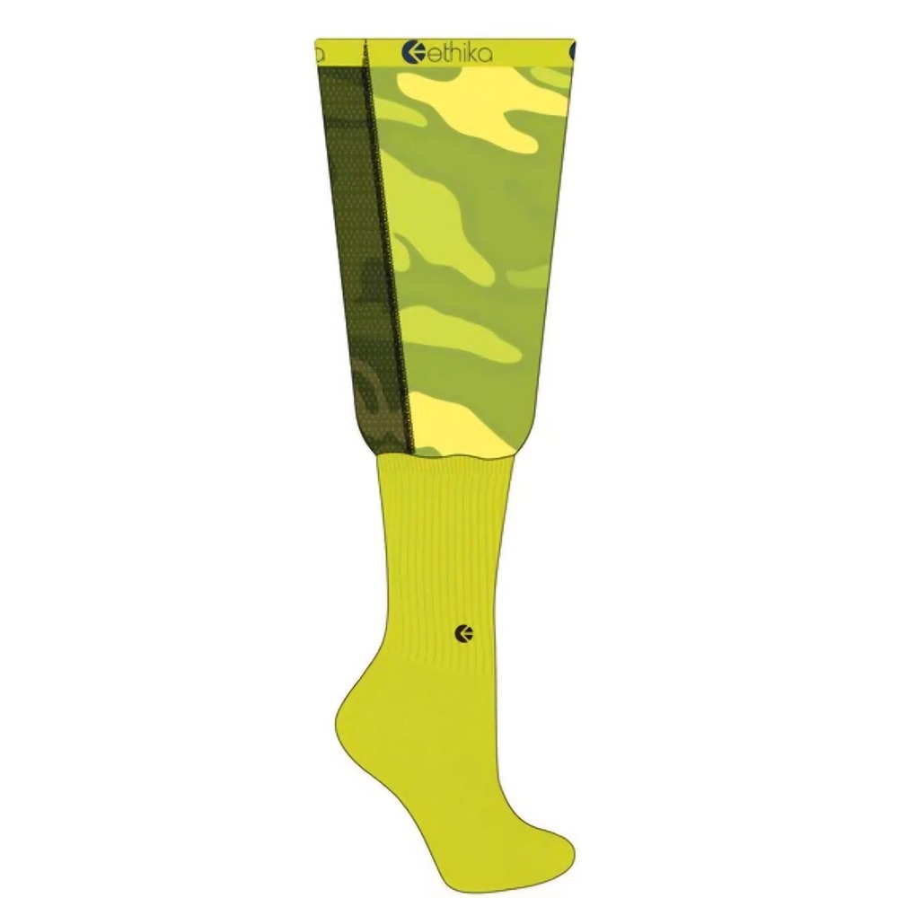 Ethika Mens Compression Leg Sleeves and Socks‎ Set Neon Yellow Green Camo Large